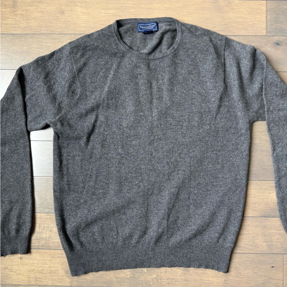 100% Cashmere Charter Club Womens Dark Gray Crewneck Sweater